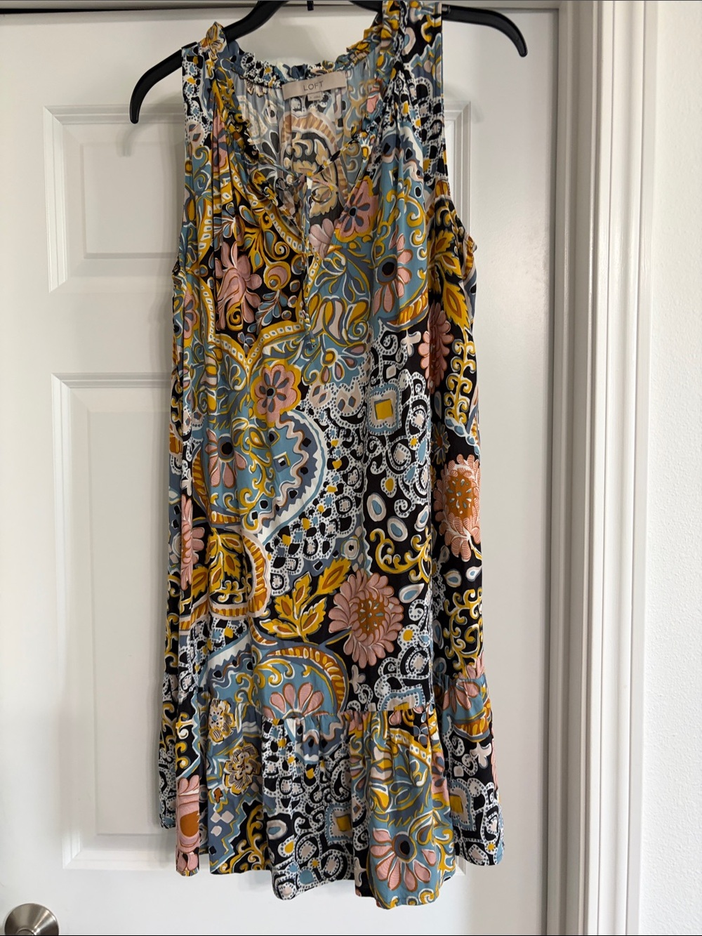 LOFT Floral Paisley Sleeveless Mini Dress in Black, Mustard & Dusty Pink